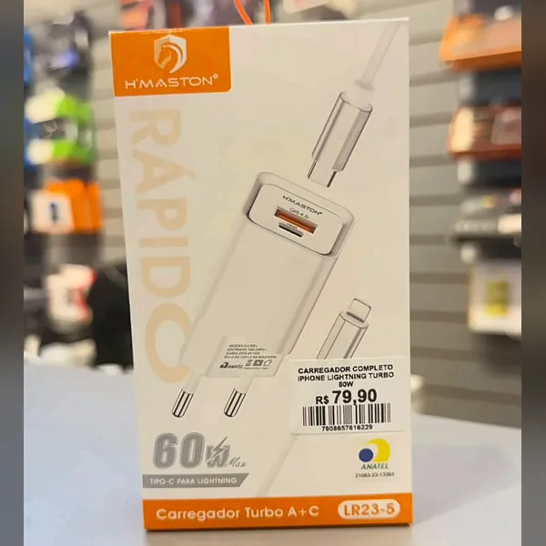 Carregador completo para iPhone com cabo Lightning, 60W