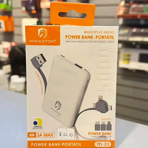 Power bank portátil com cabos embutidos